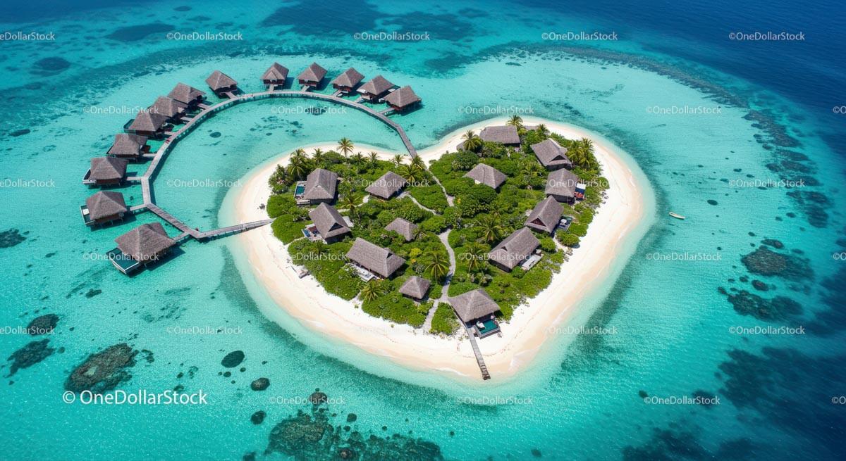 Aerial View of Tropical Island with Overwater Bungalows Stock Photo Bundle preview 14