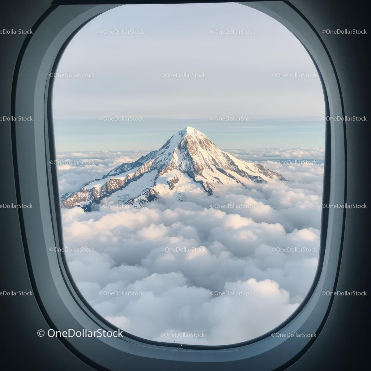 Snow-Capped Mountain Through Airplane Window