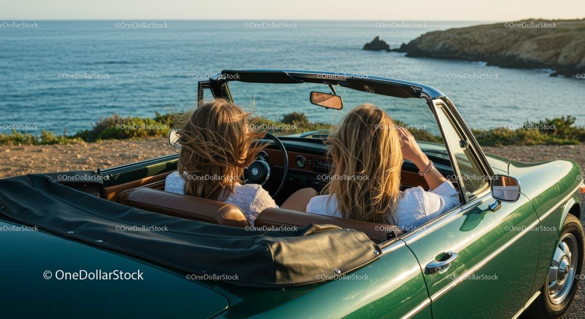 Father and Son Enjoying a Scenic Drive in Convertible 24 JPG Files digital asset preview
