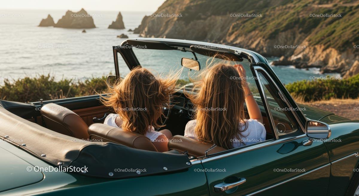 Two Women Driving Vintage Convertible by Ocean Stock Photo Bundle creative preview 4