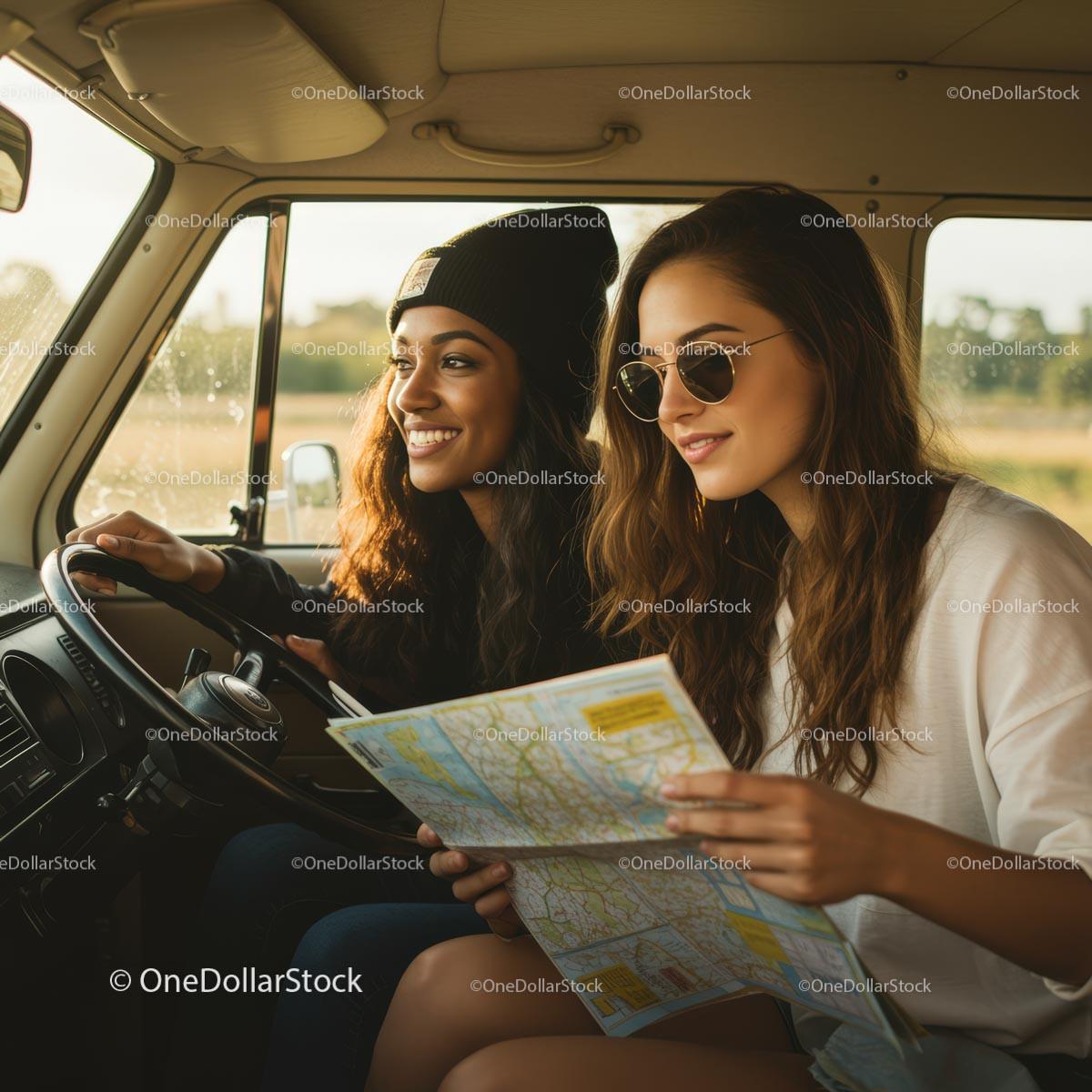 Two Friends Enjoying a Road Trip Adventure in a Van Stock Photo Bundle preview 11