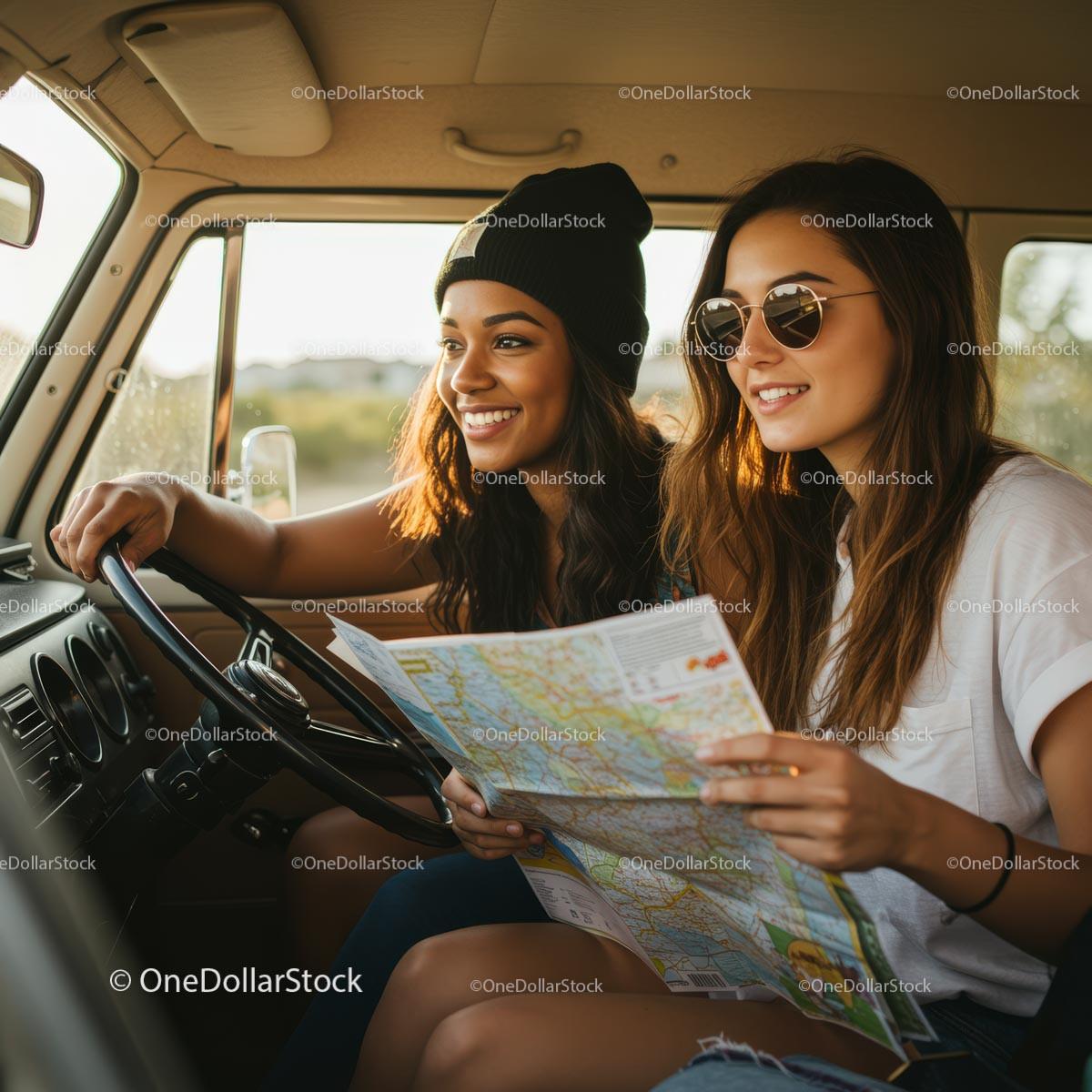 Two Friends Enjoying a Road Trip Adventure in a Van Stock Photo Bundle preview 12