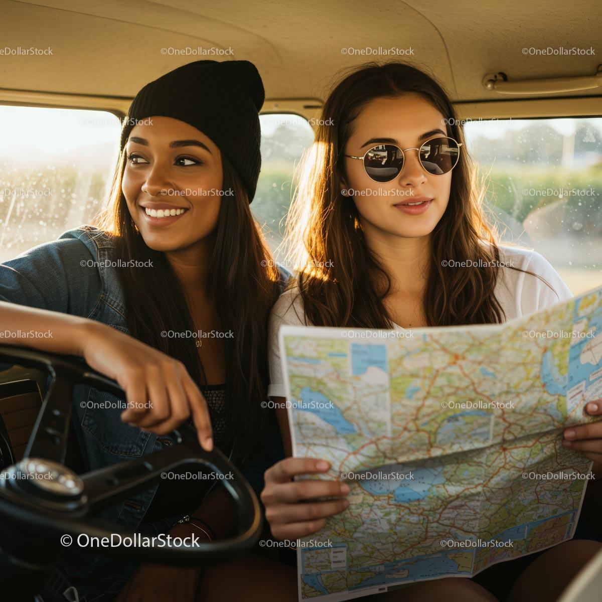 Two Friends Enjoying a Road Trip Adventure in a Van Stock Photo Bundle preview 14