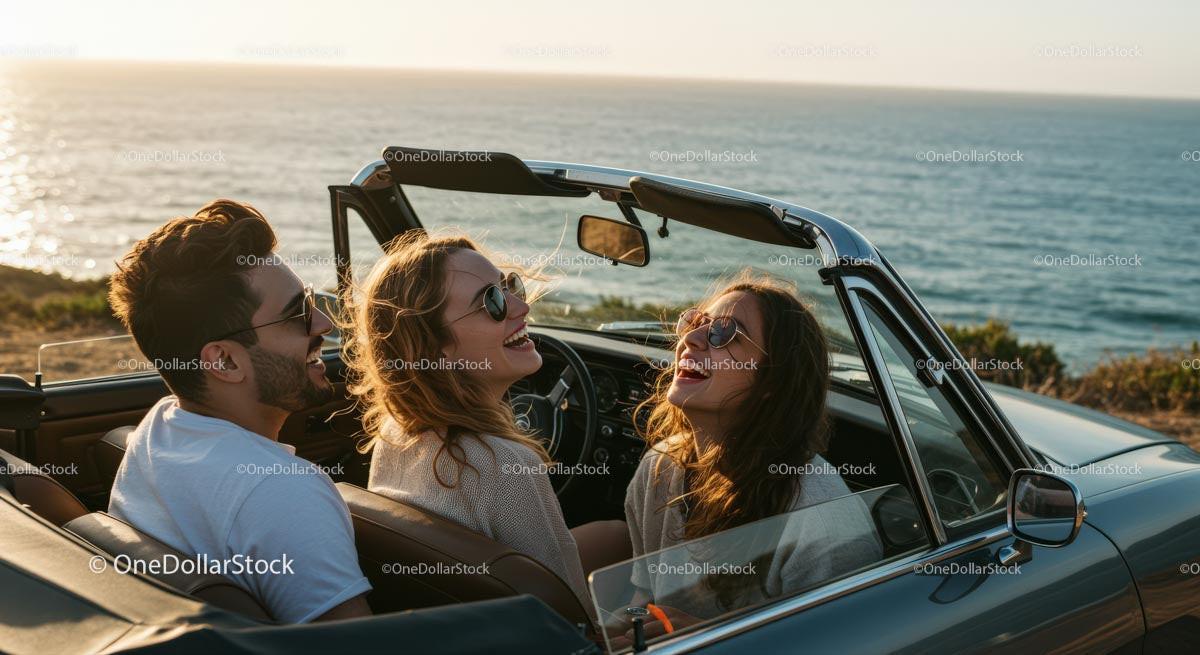 Two Women Driving Vintage Convertible by Ocean Stock Photo Bundle preview 7