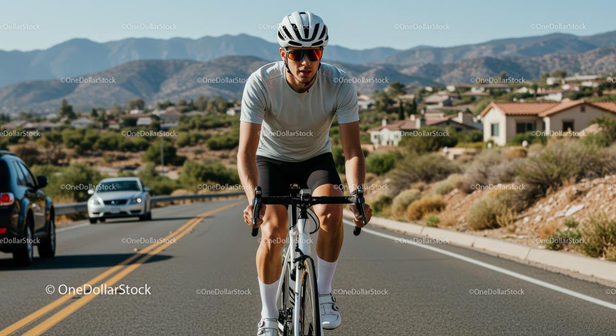 Cyclist Riding on a Scenic Mountain Road