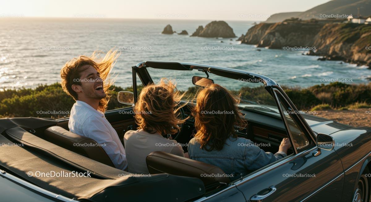 Two Women Driving Vintage Convertible by Ocean Stock Photo Bundle preview 13