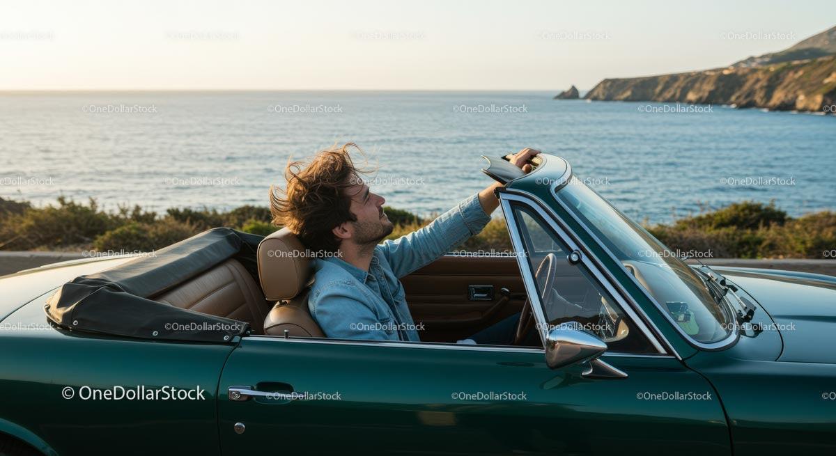 Two Women Driving Vintage Convertible by Ocean Stock Photo Bundle preview 16