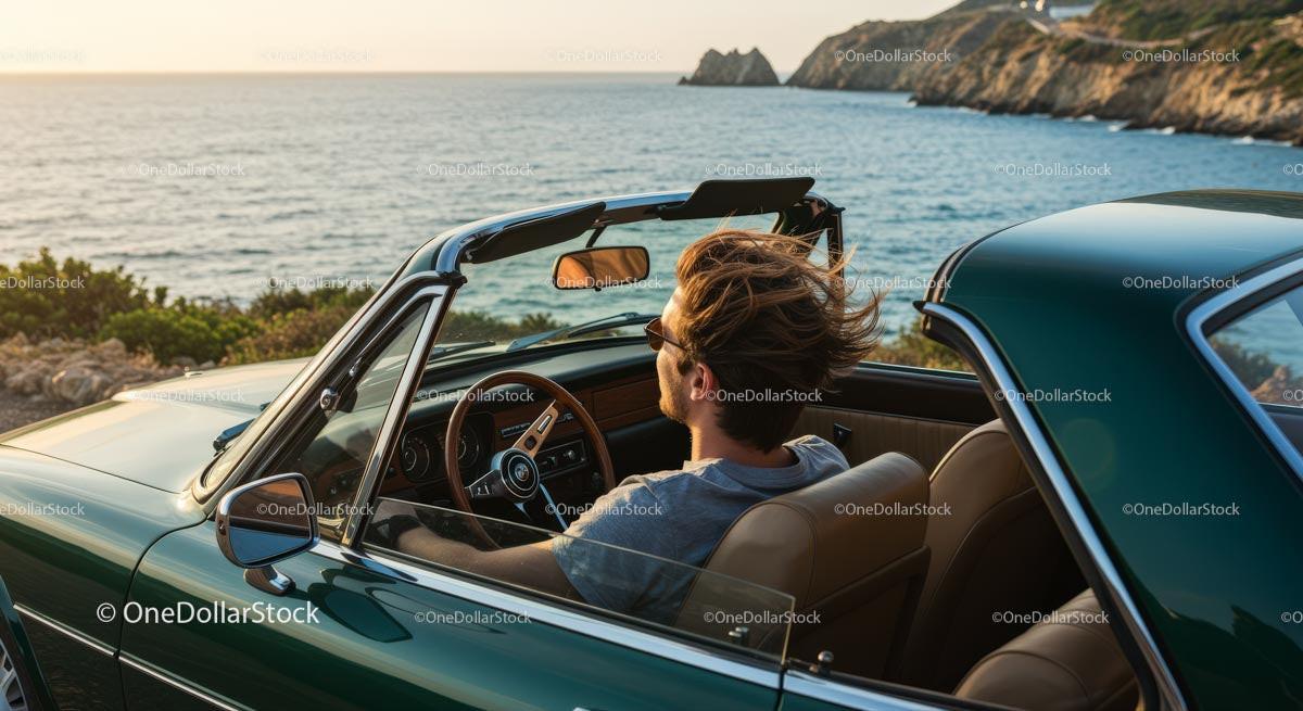 Friends on a Coastal Road Trip in Convertible Car Stock Photo Bundle preview 26