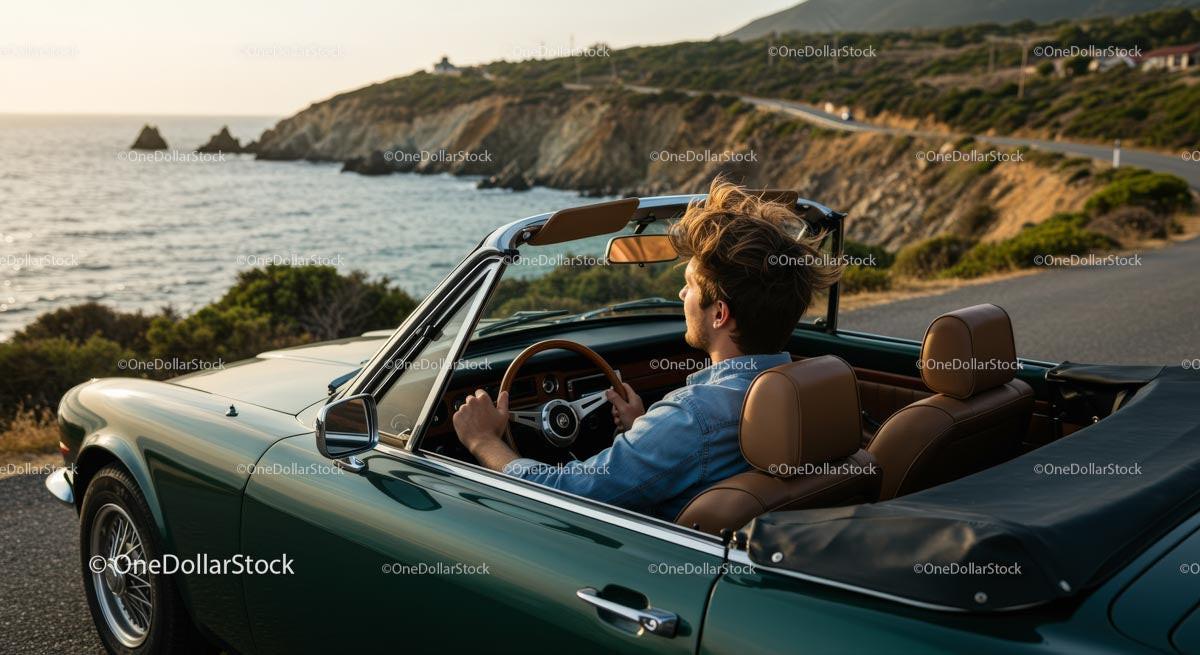 Friends on a Coastal Road Trip in Convertible Car Stock Photo Bundle preview 27