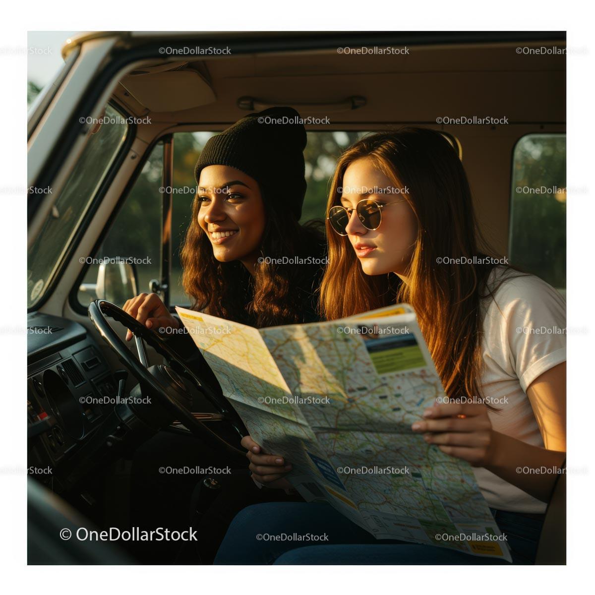 Two Friends Enjoying a Road Trip Adventure in a Van Stock Photo Bundle preview 16