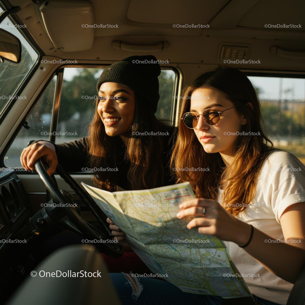 Two Friends Enjoying a Road Trip Adventure in a Van Stock Photo Bundle preview 17