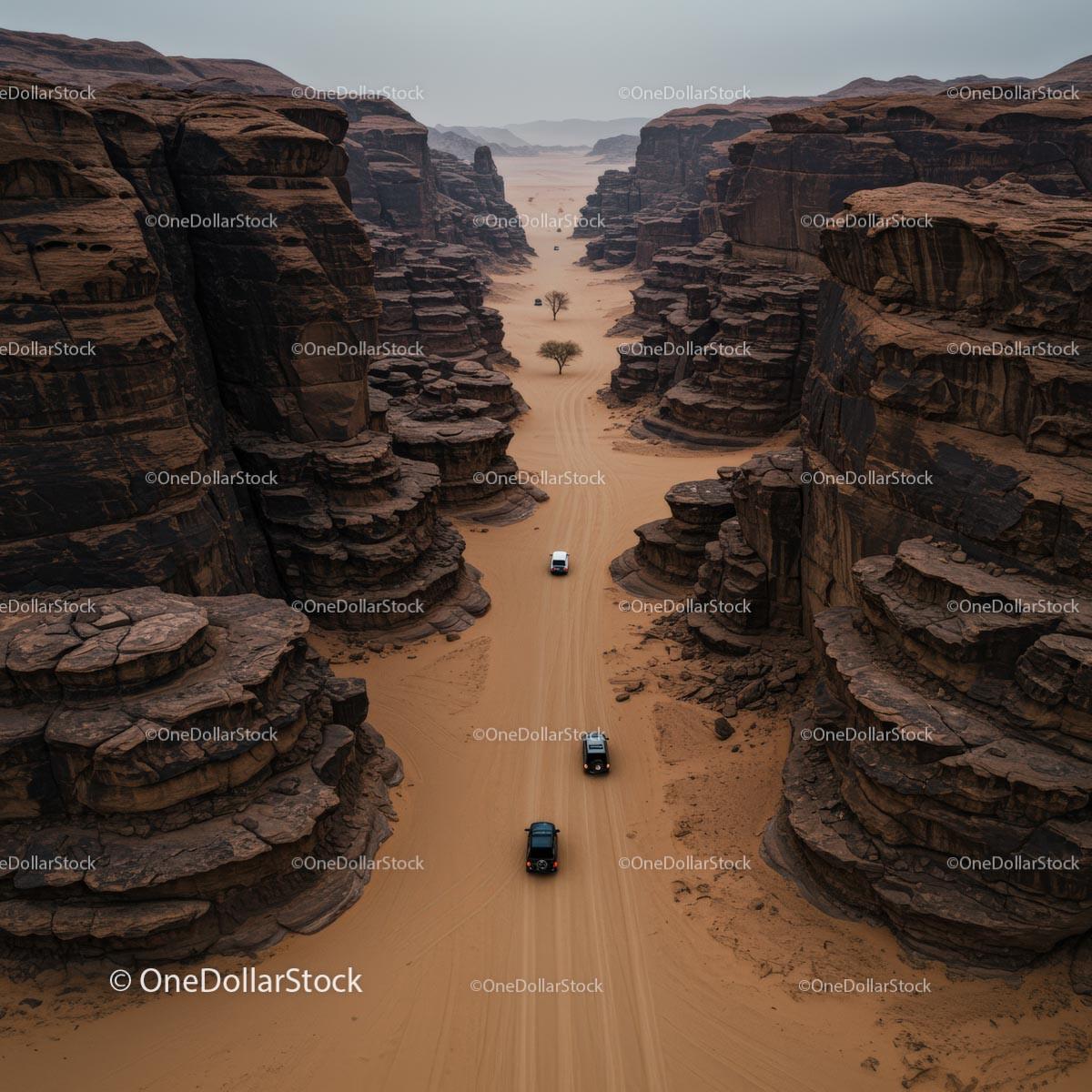 Off-Road Exploration Through Rugged Desert Canyon