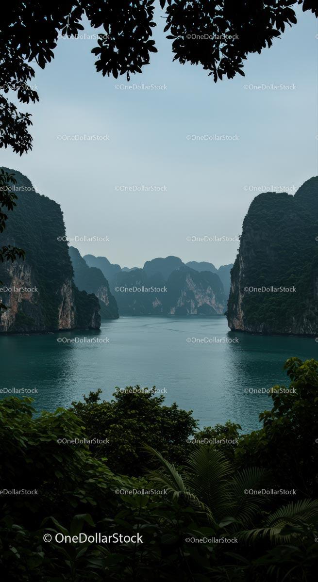 Majestic Cliffs and Tranquil Waters Surrounded by Lush Foliage