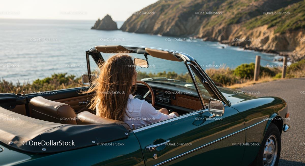 Two Women Driving Vintage Convertible by Ocean Stock Photo Bundle preview 20