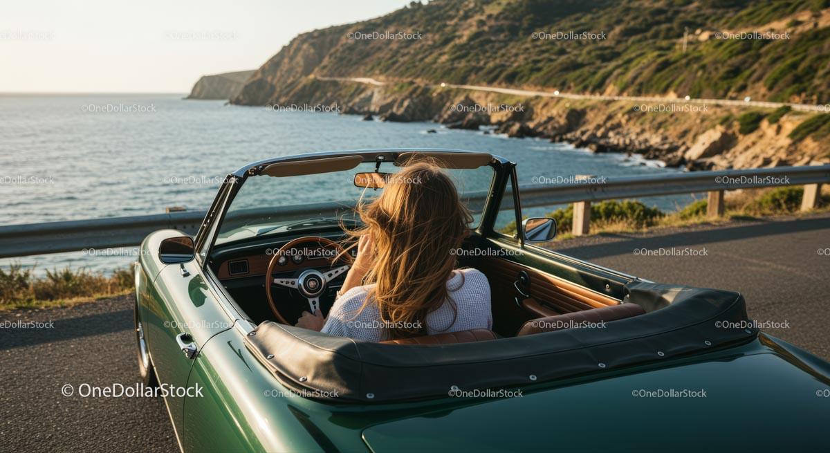 Two Women Driving Vintage Convertible by Ocean Stock Photo Bundle preview 22