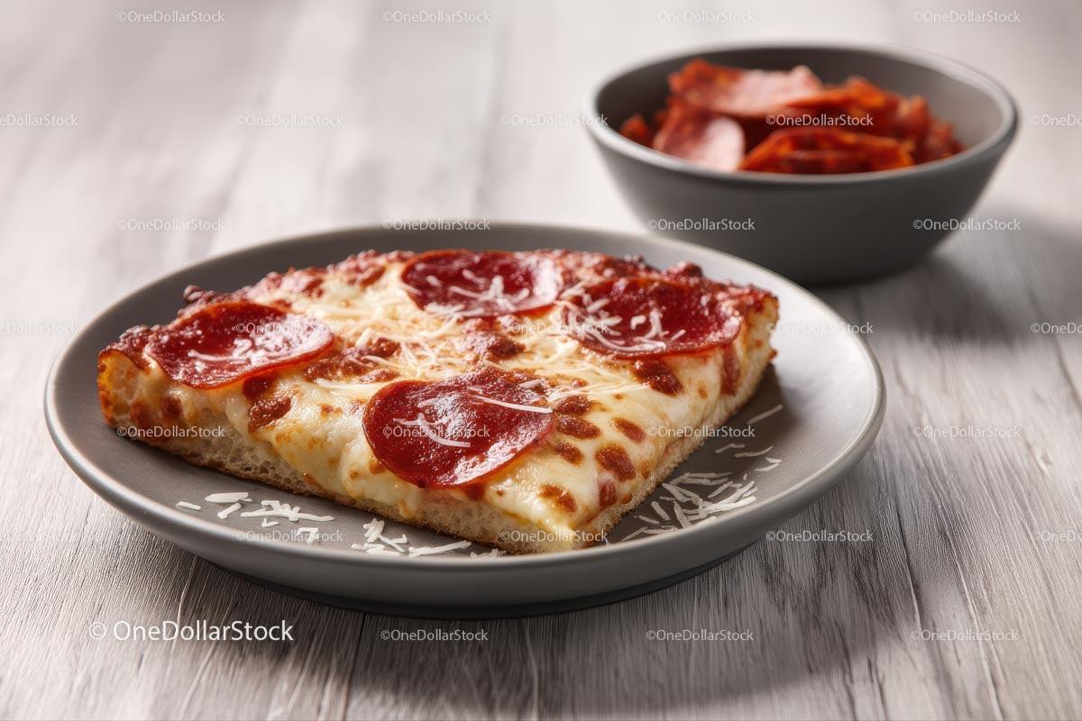 Pepperoni Pizza Slice on a Gray Plate