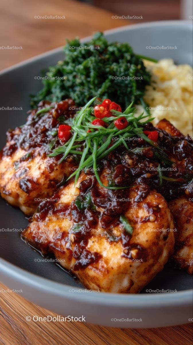 Grilled Chicken with Spicy Herb Sauce and Greens