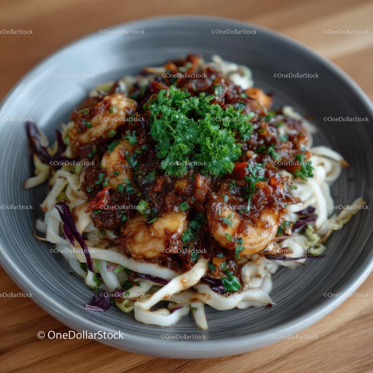 Gourmet Shrimp Dish with Savory Sauce and Fresh Parsley