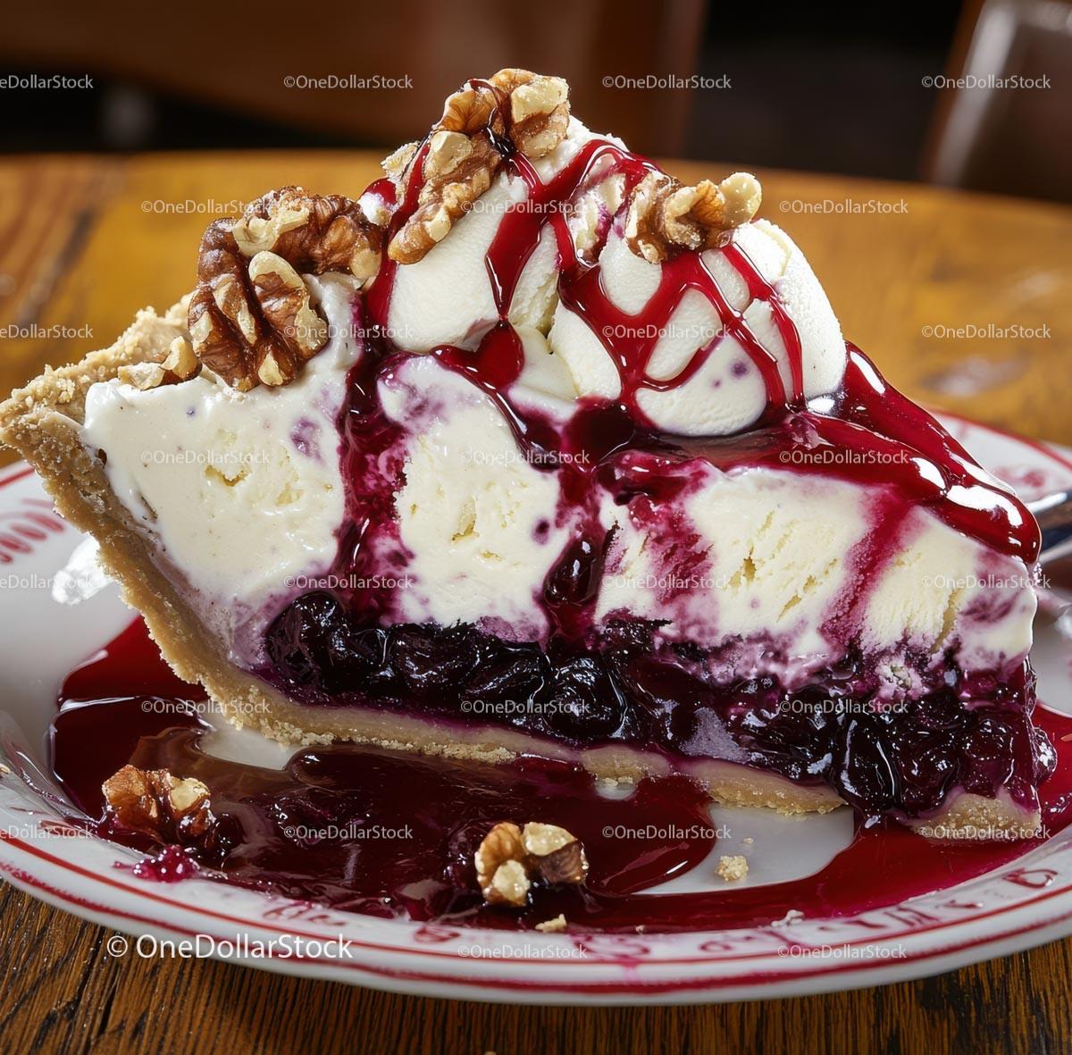 Indulgent Cherry Pie with Ice Cream and Walnuts