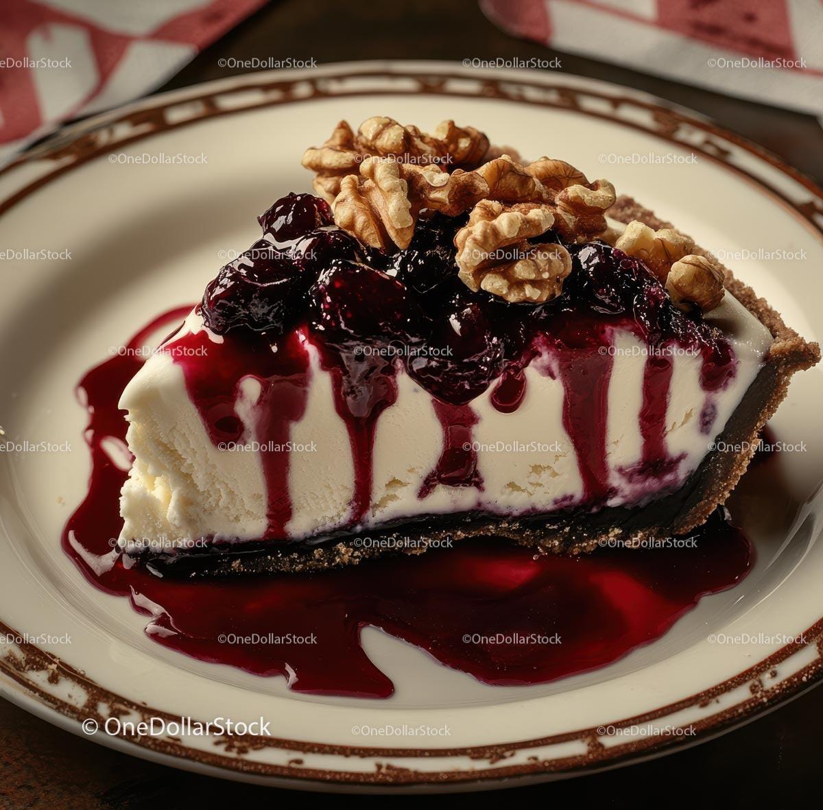Delicious Cherry Cheesecake Slice with Walnuts