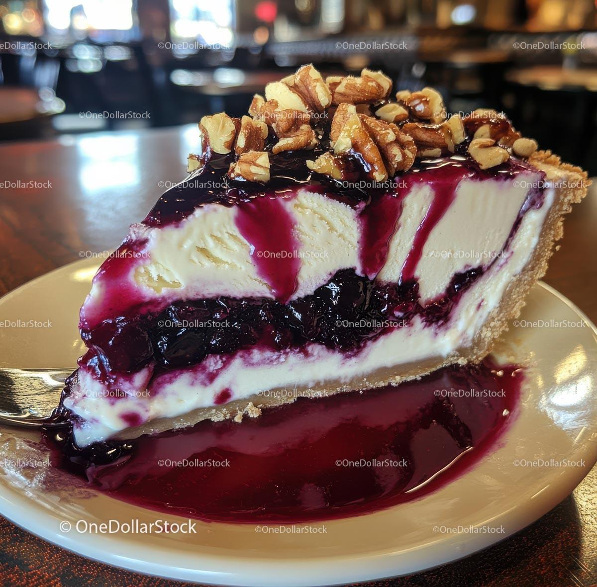 Delicious Blueberry Cheesecake Slice with Nut Topping