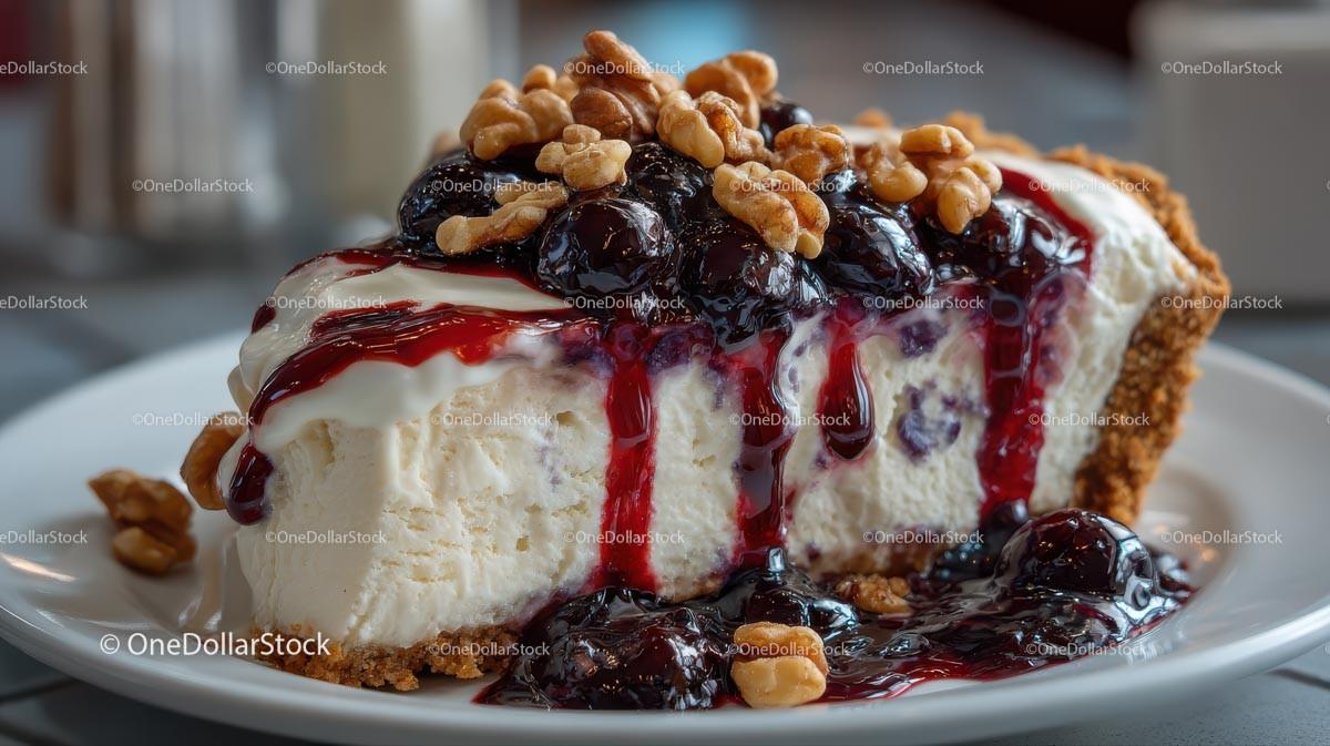 Creamy Cheesecake with Walnut and Berry Sauce
