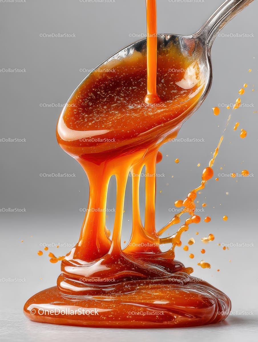Rich Caramel Drizzling from a Spoon