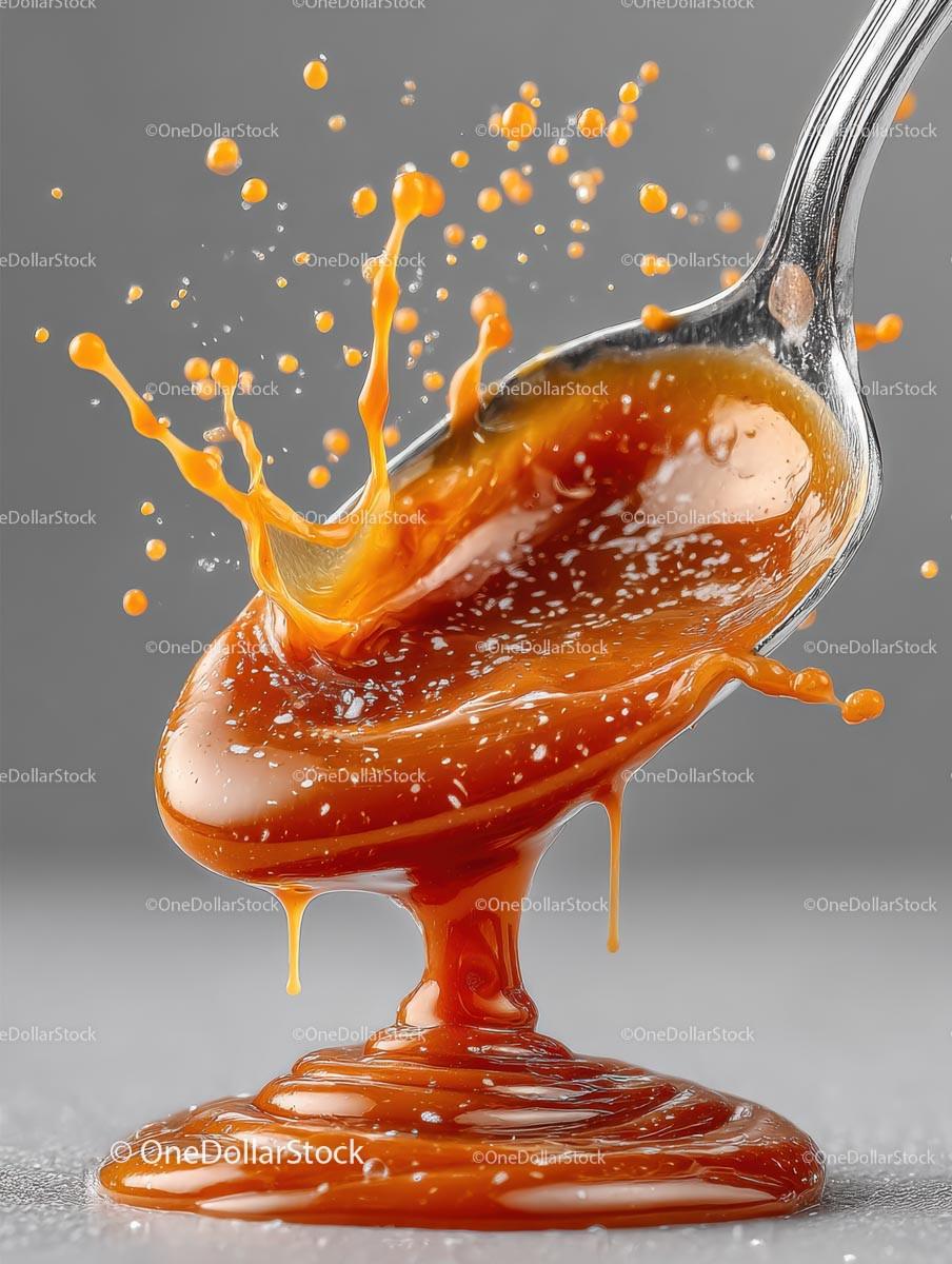 Rich Caramel Splashing Off a Spoon