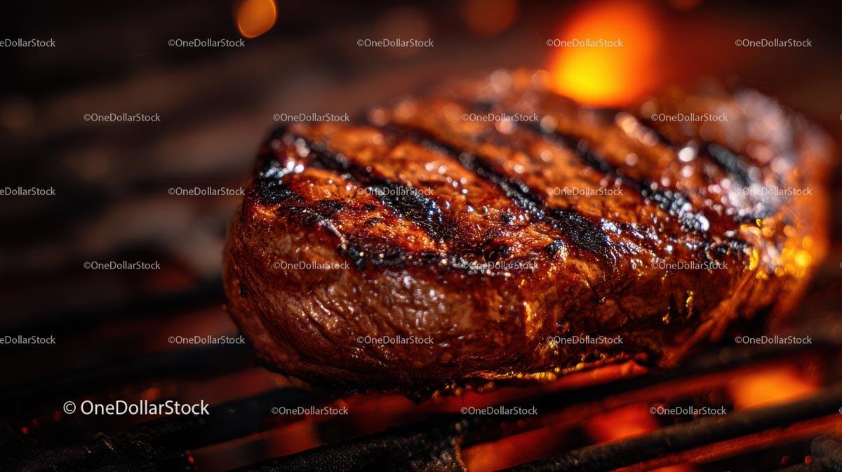 Juicy Grilled Steak on Open Flame BBQ