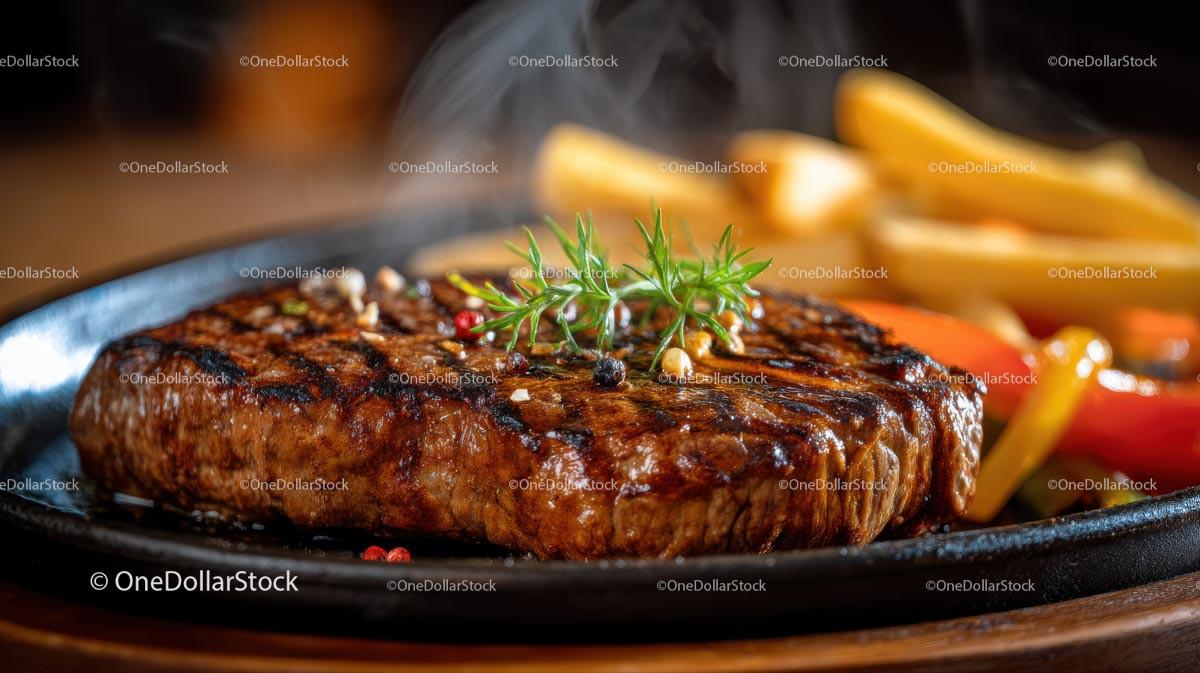 Grilled Juicy Steak with Herbs and Vegetables