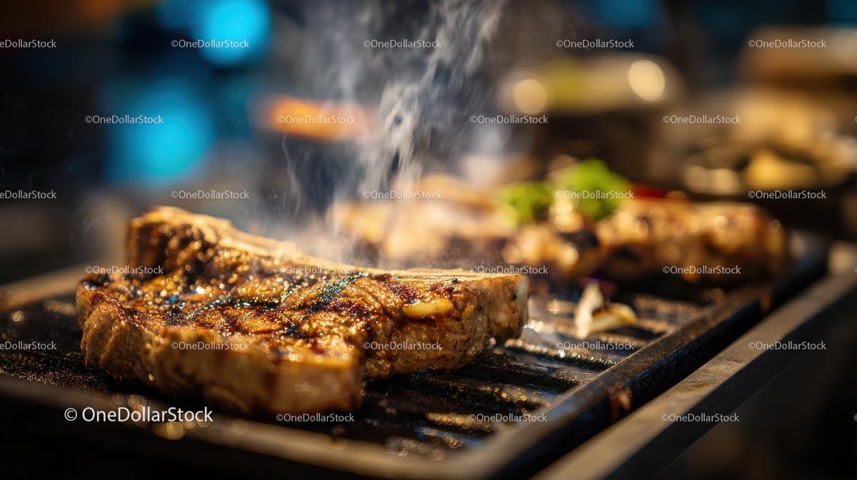 Sizzling Grilled Steak on Smoky Barbecue