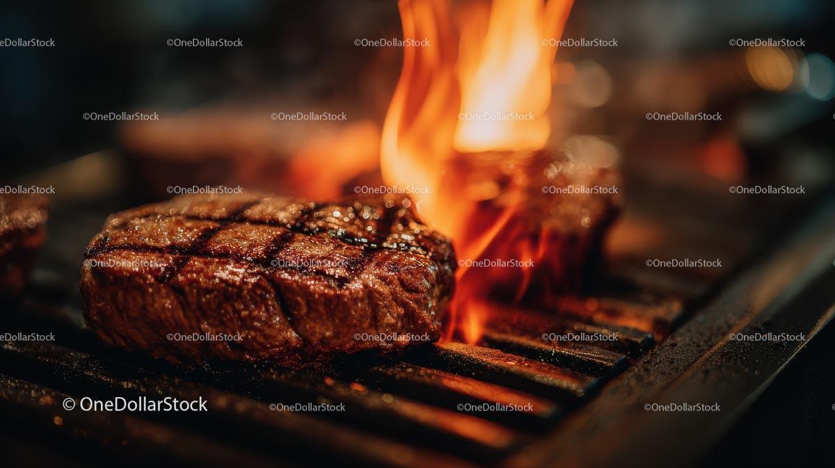 Juicy Grilled Steak with Flames on a Barbecue