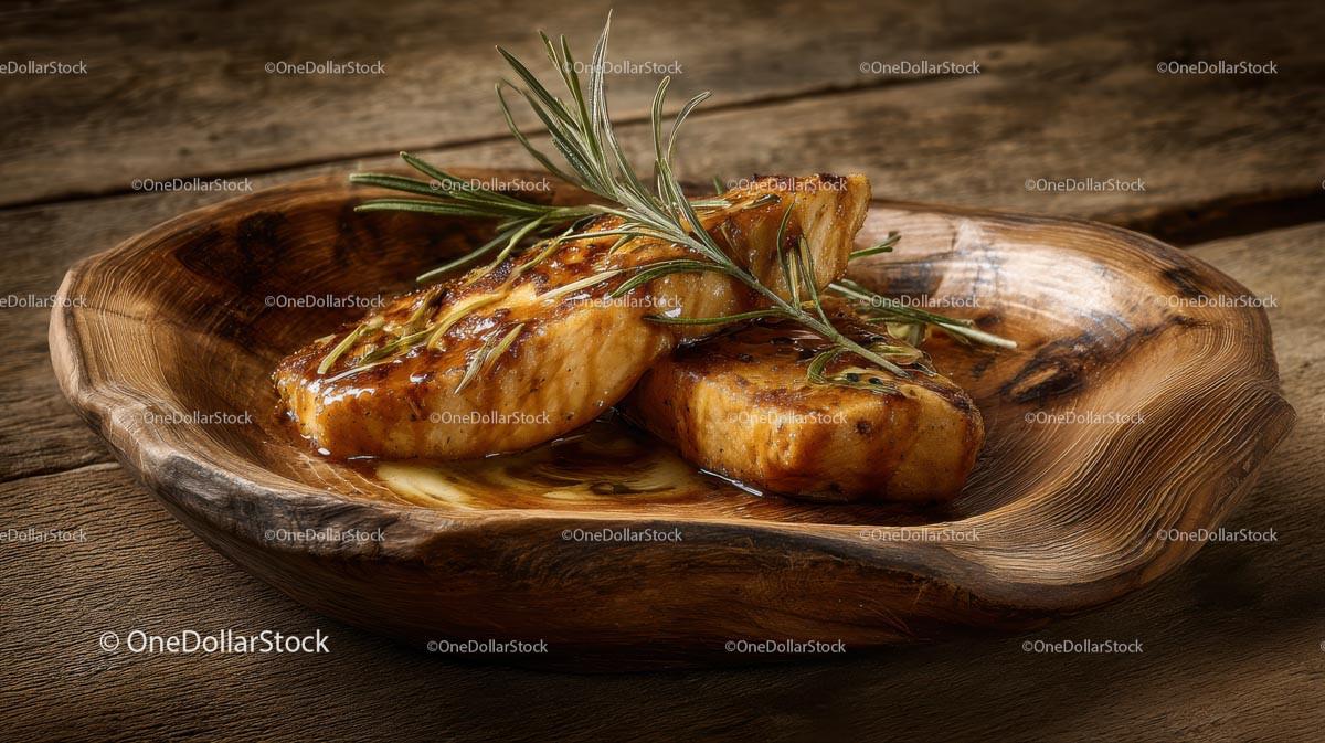 Grilled Fish with Rosemary on Wooden Plate Stock Photo Bundle preview