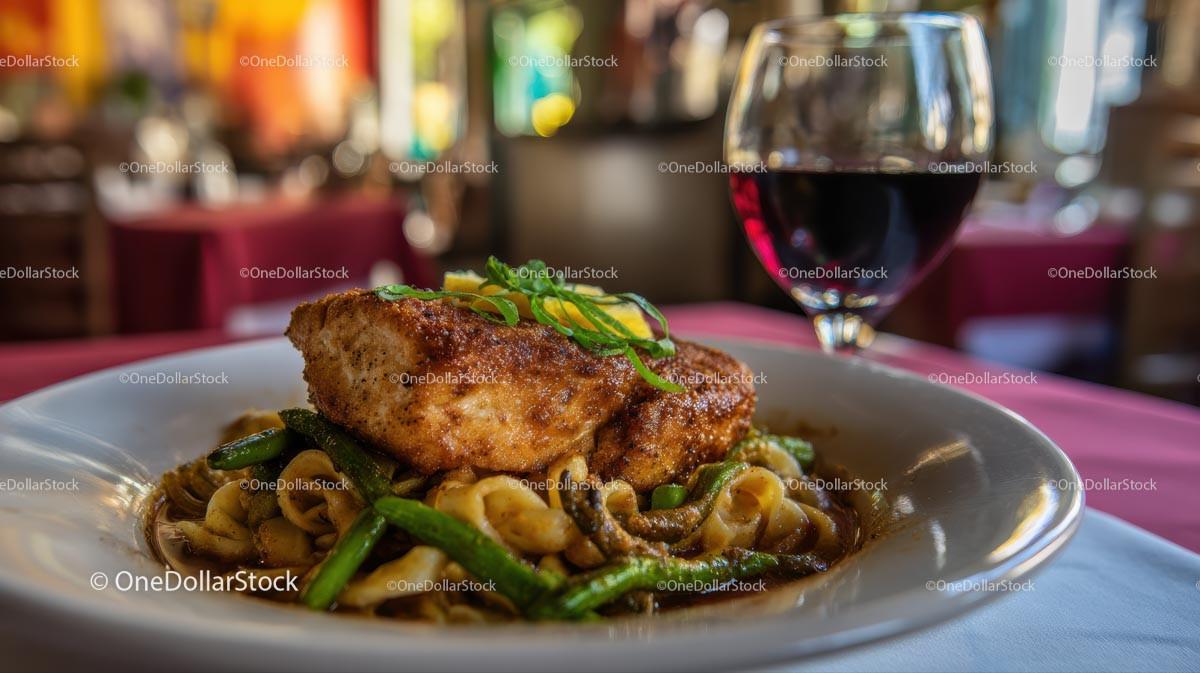 Gourmet Grilled Chicken with Pasta and Wine
