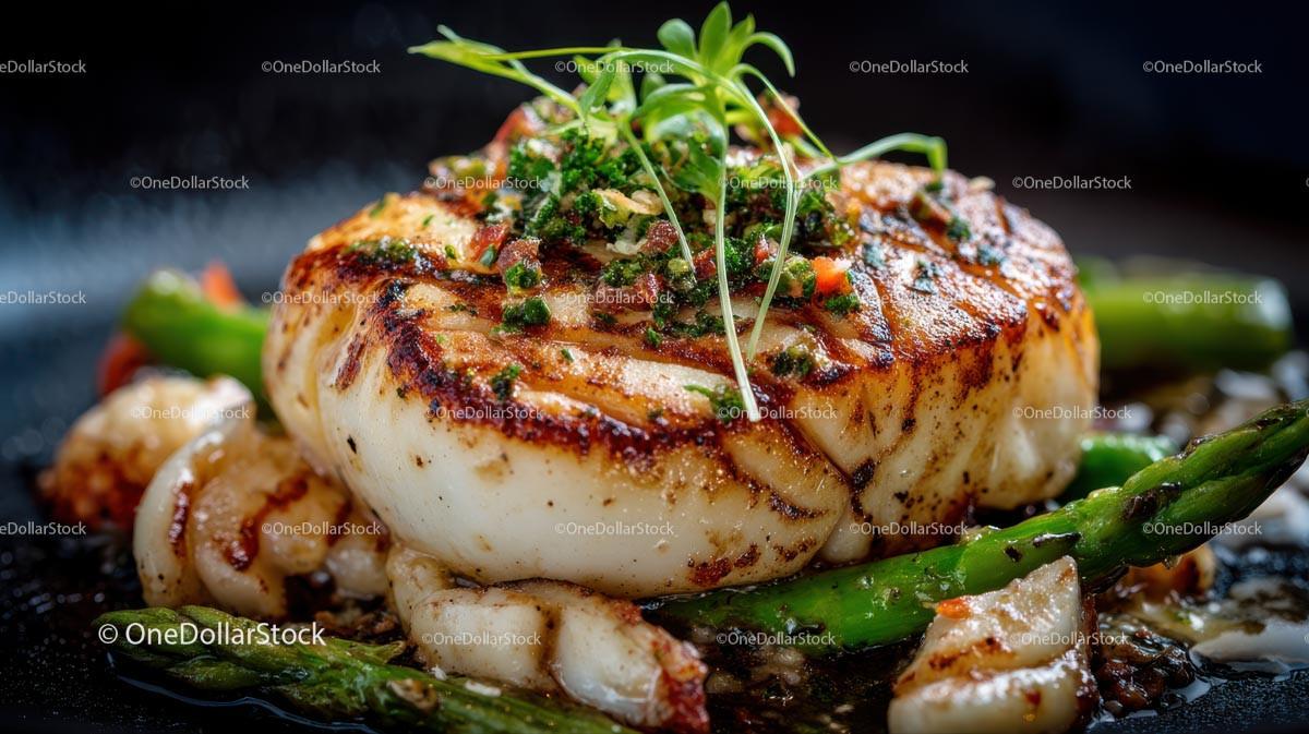 Grilled Scallop with Asparagus and Fresh Herbs