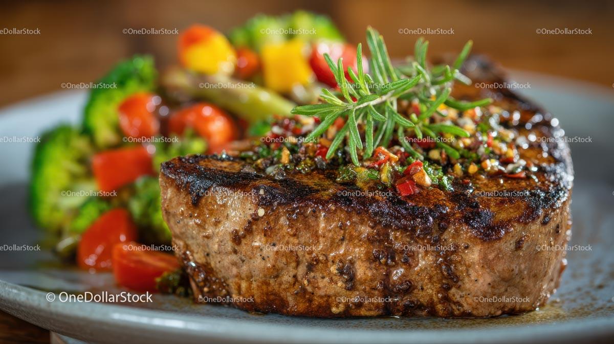 Gourmet Grilled Steak with Rosemary and Vegetables Stock Photo Bundle preview 12