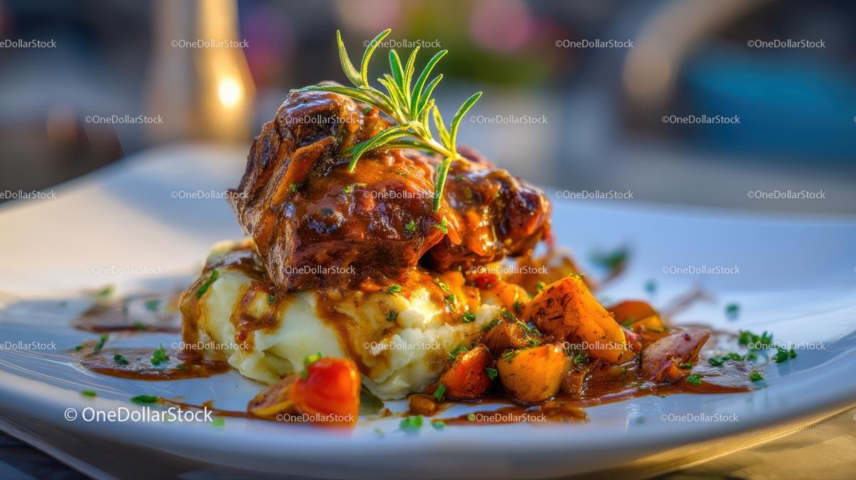 Braised Beef with Mashed Potatoes and Vegetables