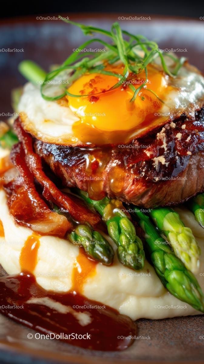 Gourmet Steak with Egg, Asparagus, and Potatoes Stock Photo Bundle preview