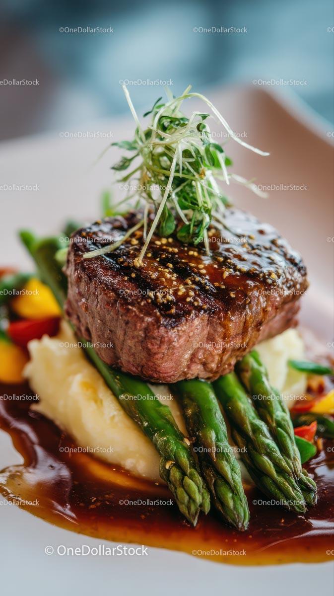 Gourmet Steak with Egg, Asparagus, and Potatoes Stock Photo Bundle preview 7