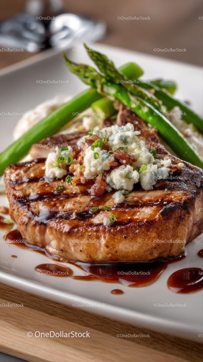 Gourmet Grilled Steak with Blue Cheese and Asparagus
