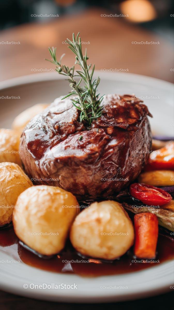 Gourmet Roast Beef with Roasted Potatoes and Rosemary