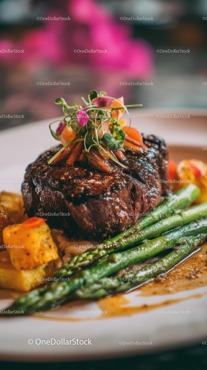 Gourmet Beef Steak with Asparagus and Vegetables