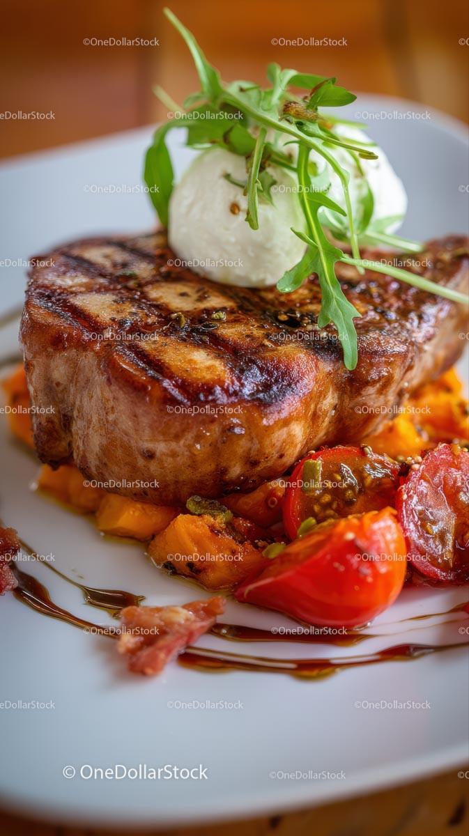 Juicy Grilled Pork with Cherry Tomatoes and Arugula
