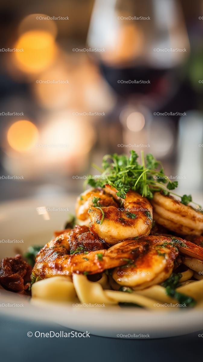 Gourmet Shrimp Pasta with Fresh Herbs in Elegant Setting