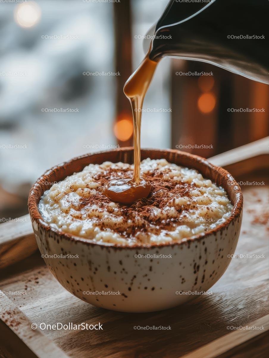 Cozy Oatmeal with Cinnamon and Syrup Drizzle