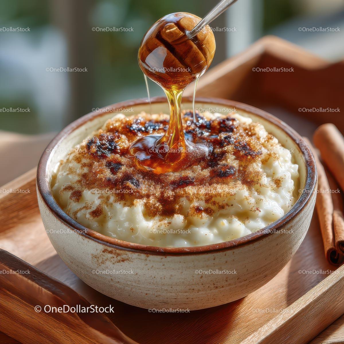 Creamy Rice Pudding with Drizzled Honey and Cinnamon