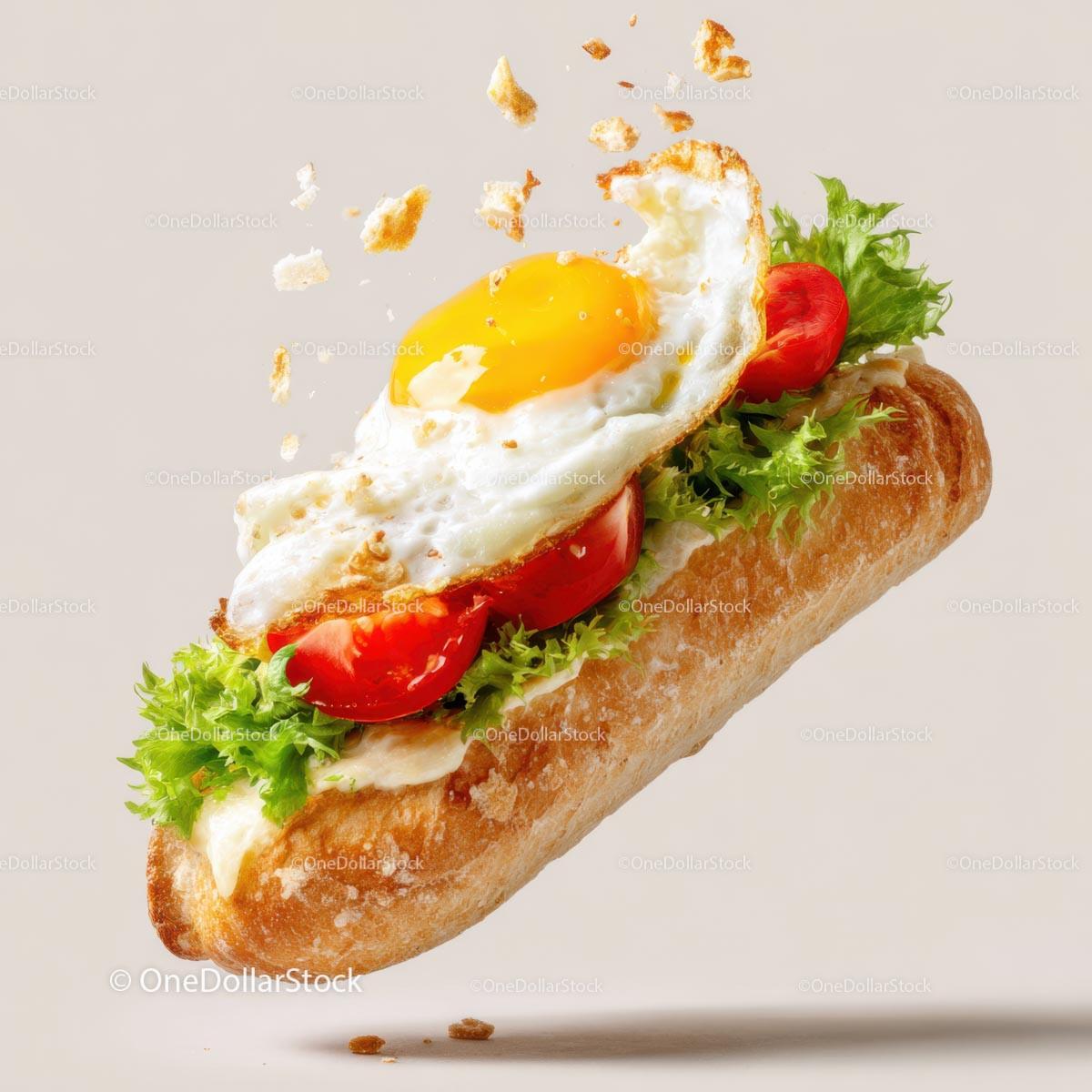 Gourmet Sandwich with Fried Egg and Fresh Vegetables