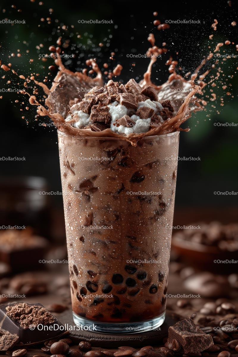 Iced Coffee with Splashes and Ice Cubes on Dark Background 39 JPG Files digital asset preview