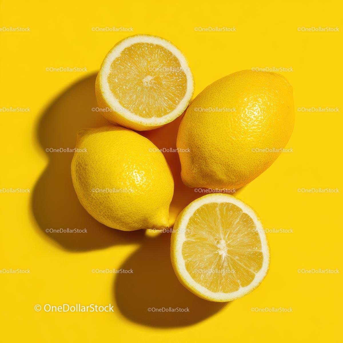 Fresh Lemons on Vibrant Yellow Background