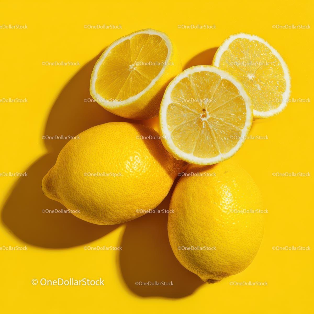 Fresh Lemons on Vibrant Yellow Background
